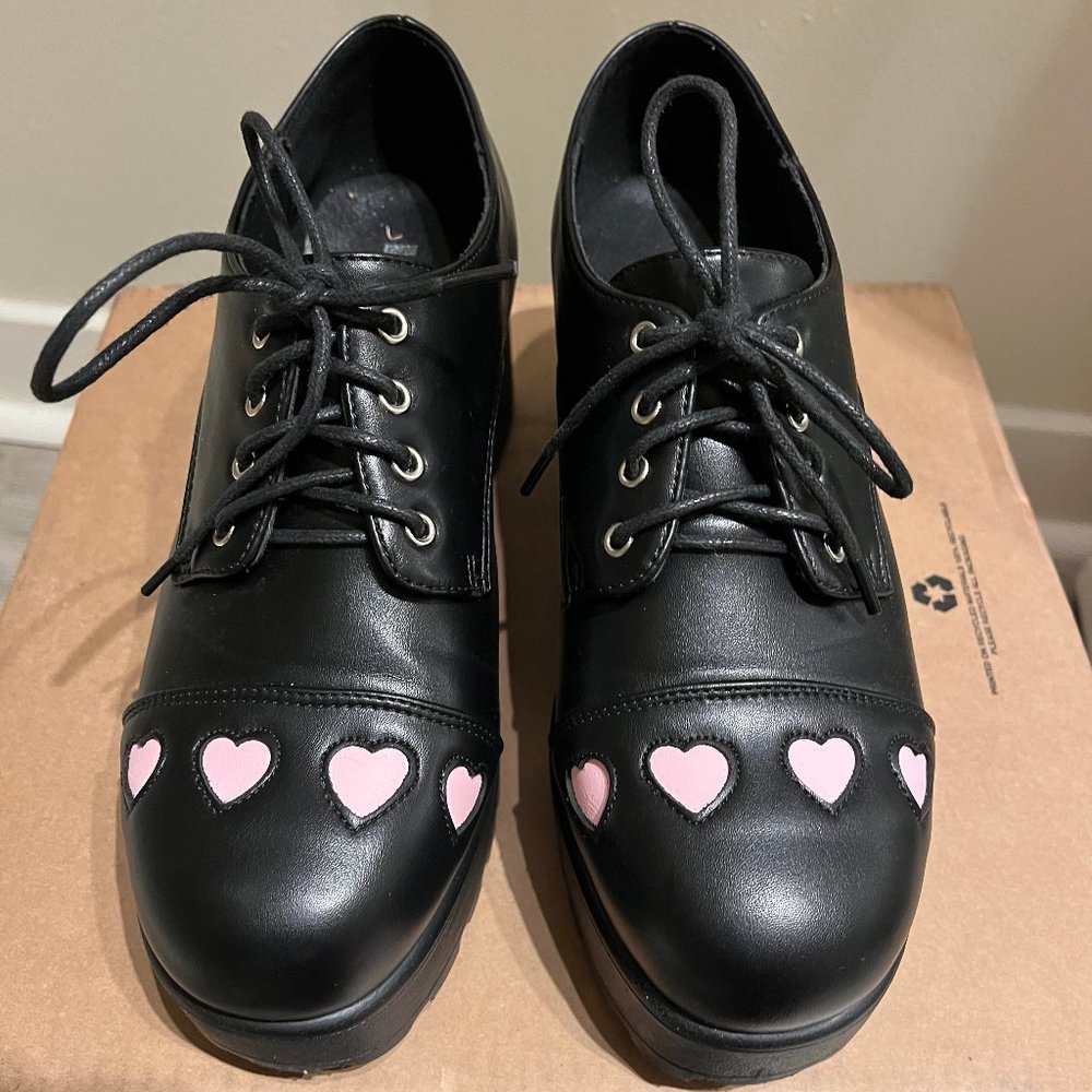KOI Footwear Pink Heart Tennin Platform Oxfords